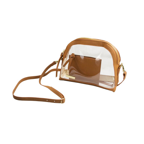 Half Moon Crossbody - Camel and Clear