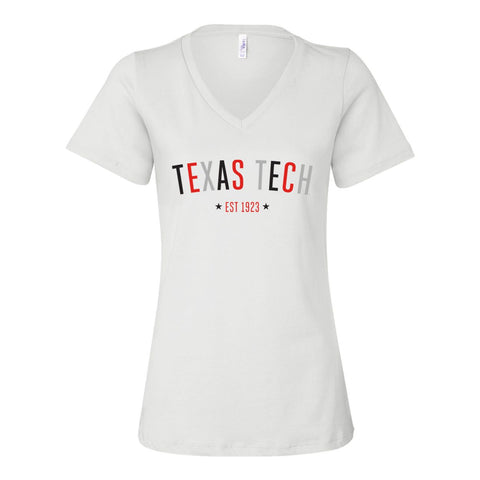 Texas Tech University Star Arch V-neck Short Sleeve T-shirt in White