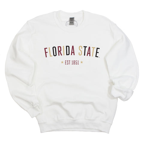 Florida State University Star Arch Crewneck Fleece in White