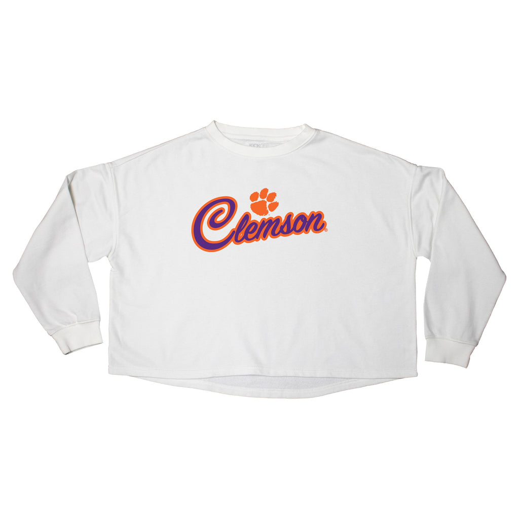 Blitz Script Crop Crewneck in Clemson University
