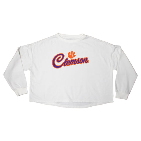 Blitz Script Crop Crewneck in Clemson University