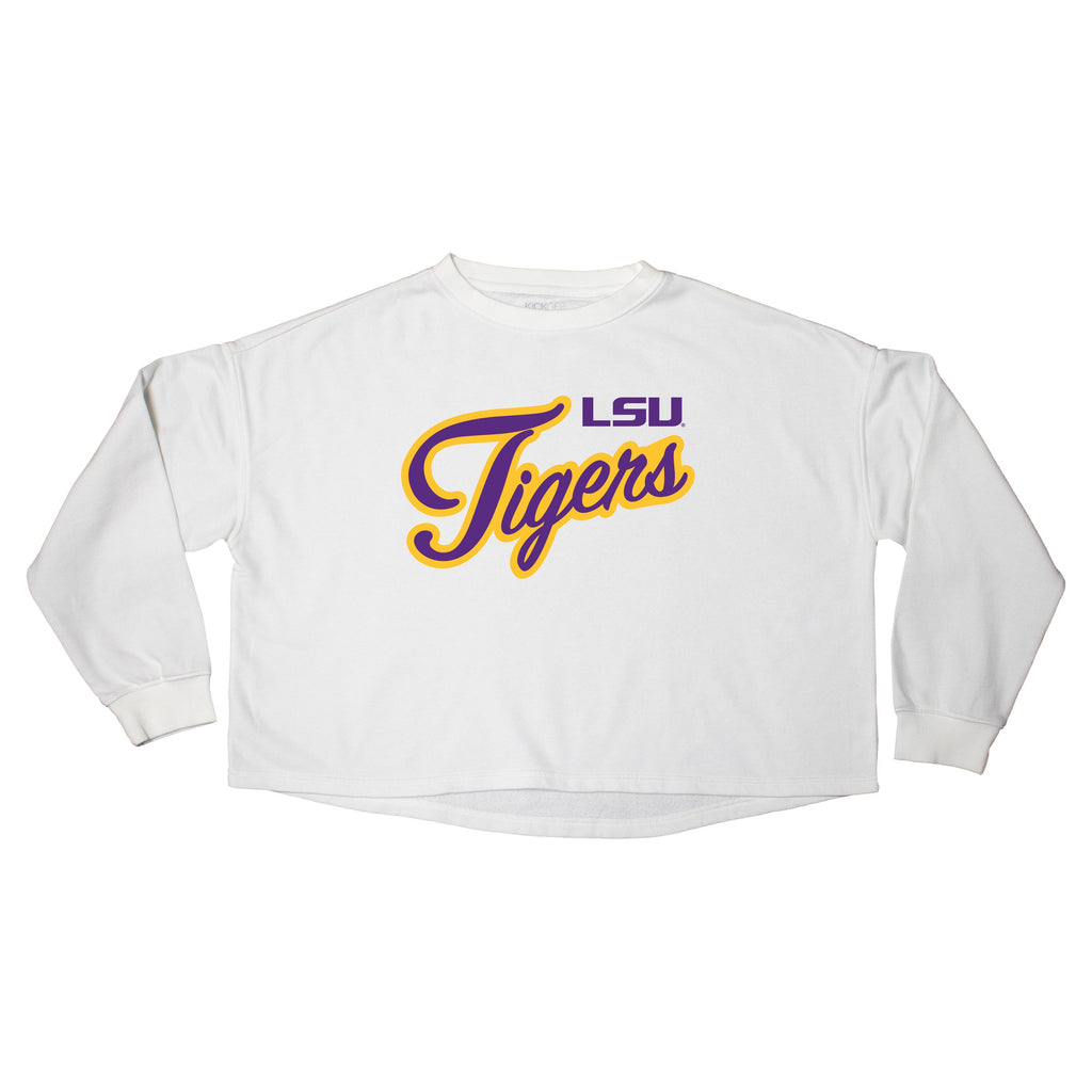 Blitz Script Crop Crewneck in Louisiana State University