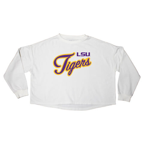 Blitz Script Crop Crewneck in Louisiana State University