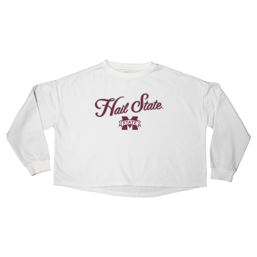 Blitz Script Crop Crewneck in Mississippi State University