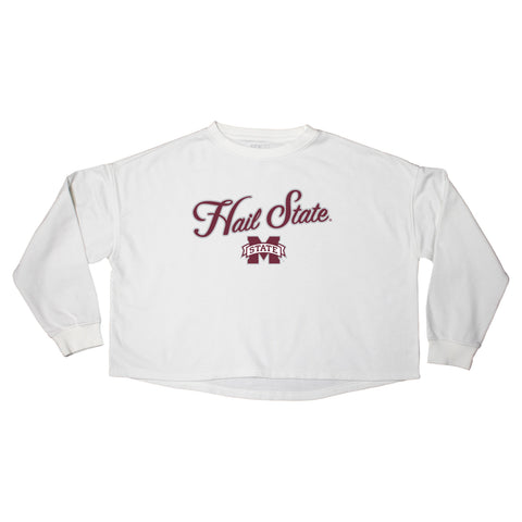 Blitz Script Crop Crewneck in Mississippi State University