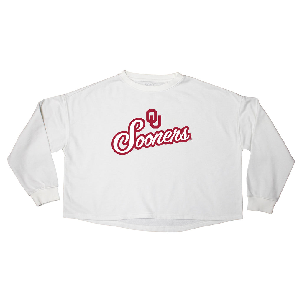 Blitz Script Crop Crewneck in University of Oklahoma