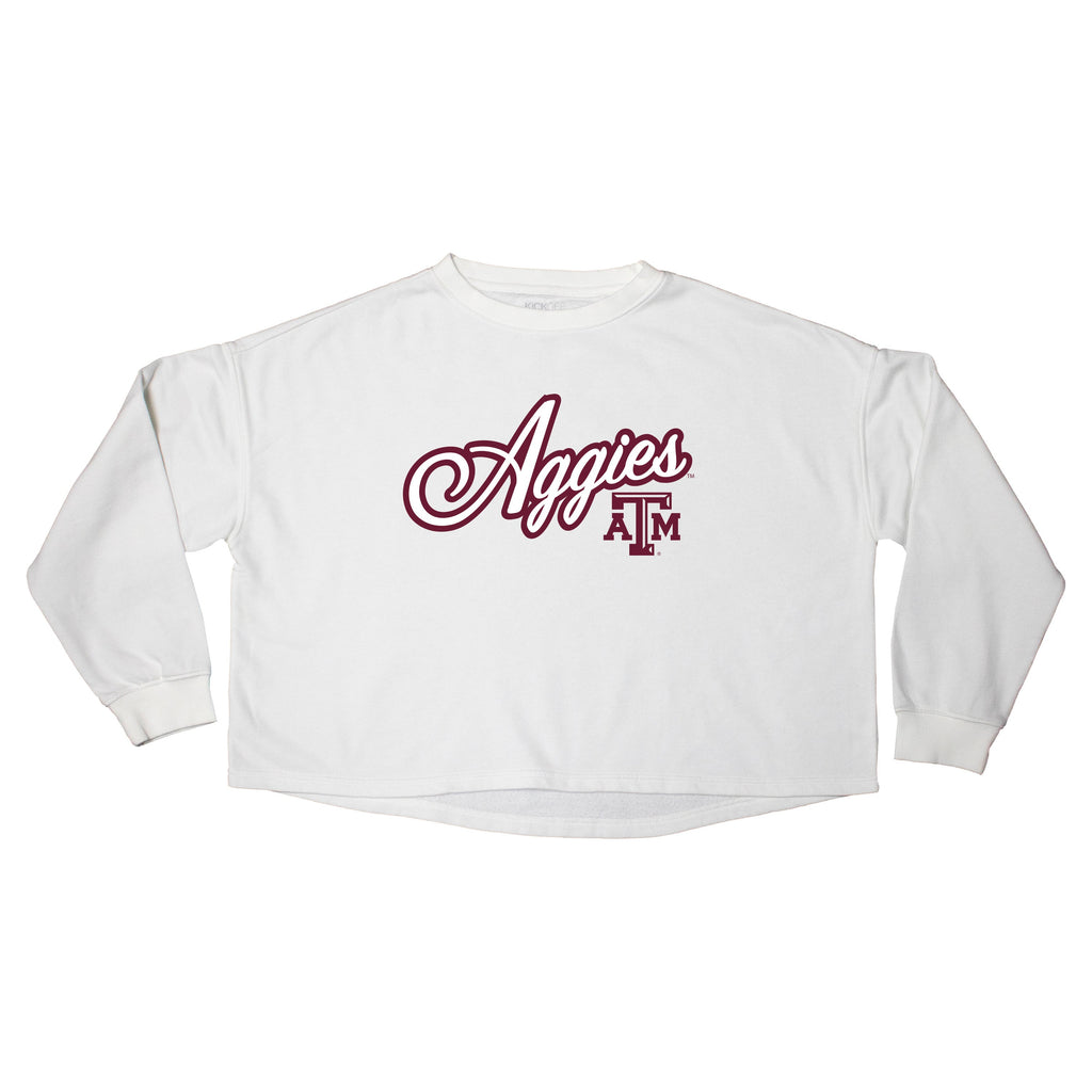 Blitz Script Crop Crewneck in Texas A&M University