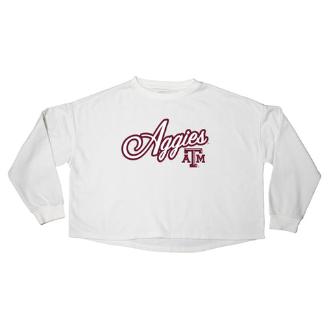 Blitz Script Crop Crewneck in Texas A&M University