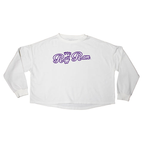 Blitz Script Crop Crewneck in Texas Christian University
