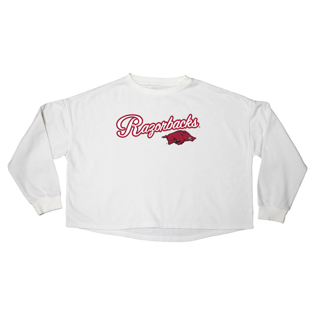 Blitz Script Crop Crewneck in University of Arkansas