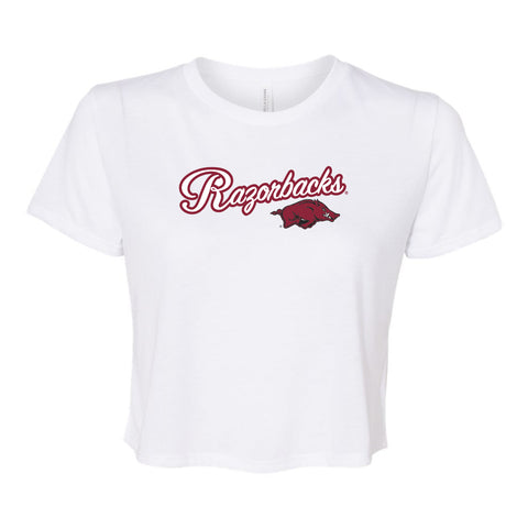 Blitz Script Crop Short Sleeve T-shirt in University of Arkansas