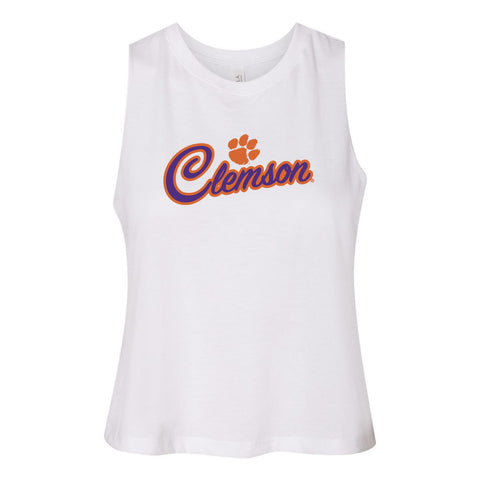 Blitz Script Women's Racerback Crop Tank in Clemson University