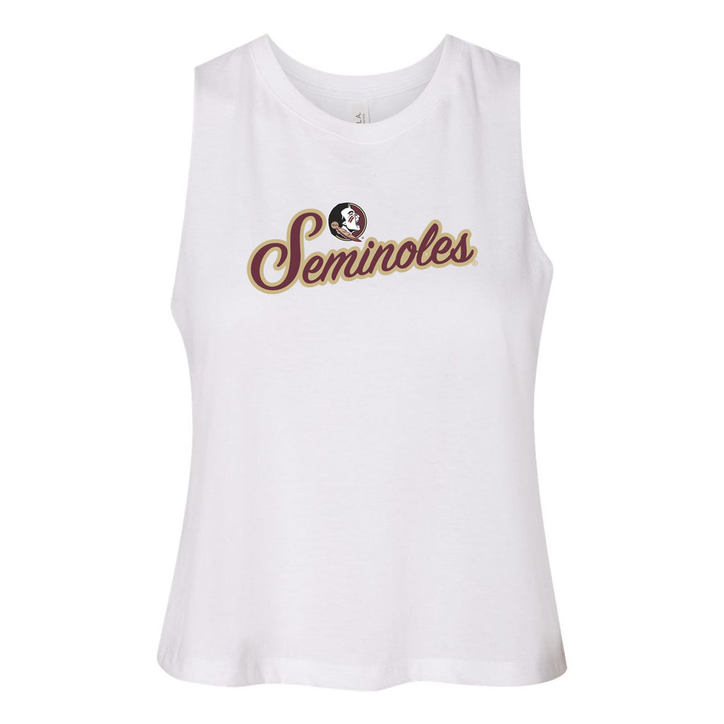 Blitz Script Women's Racerback Crop Tank in Florida State University