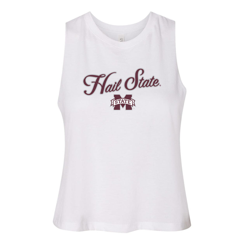 Blitz Script Women's Racerback Crop Tank in Mississippi State University