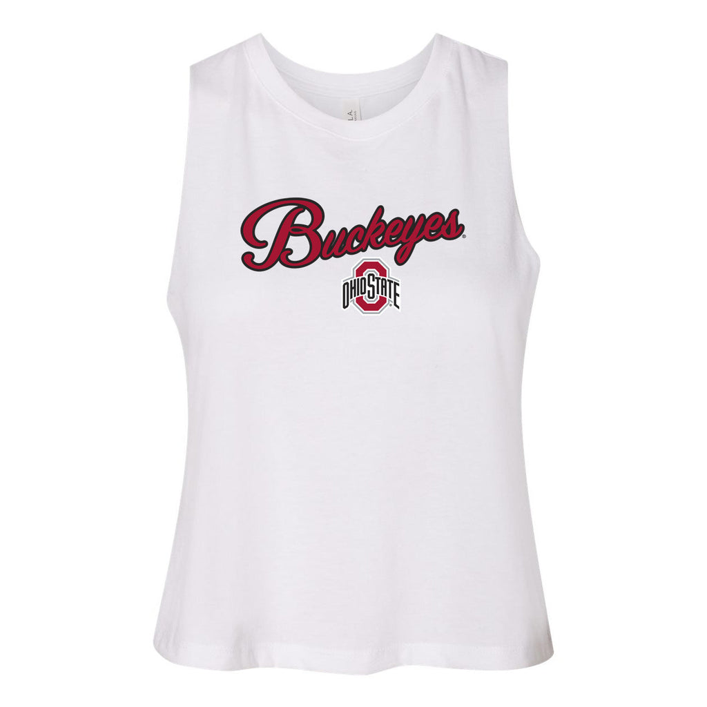 Blitz Script Women's Racerback Crop Tank in Ohio State University (The)