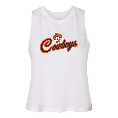 Blitz Script Women's Racerback Crop Tank in Oklahoma State University