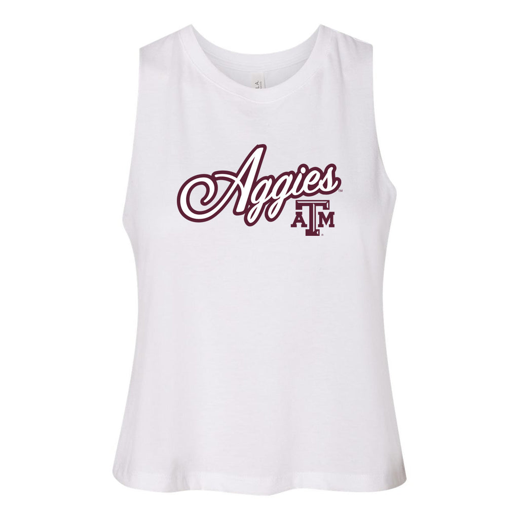 Blitz Script Women's Racerback Crop Tank in Texas A&M University