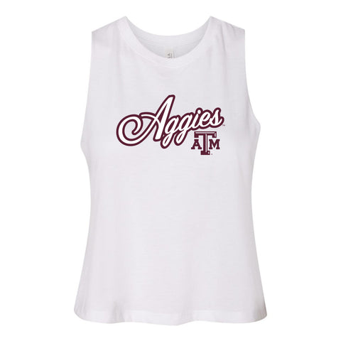 Blitz Script Women's Racerback Crop Tank in Texas A&M University