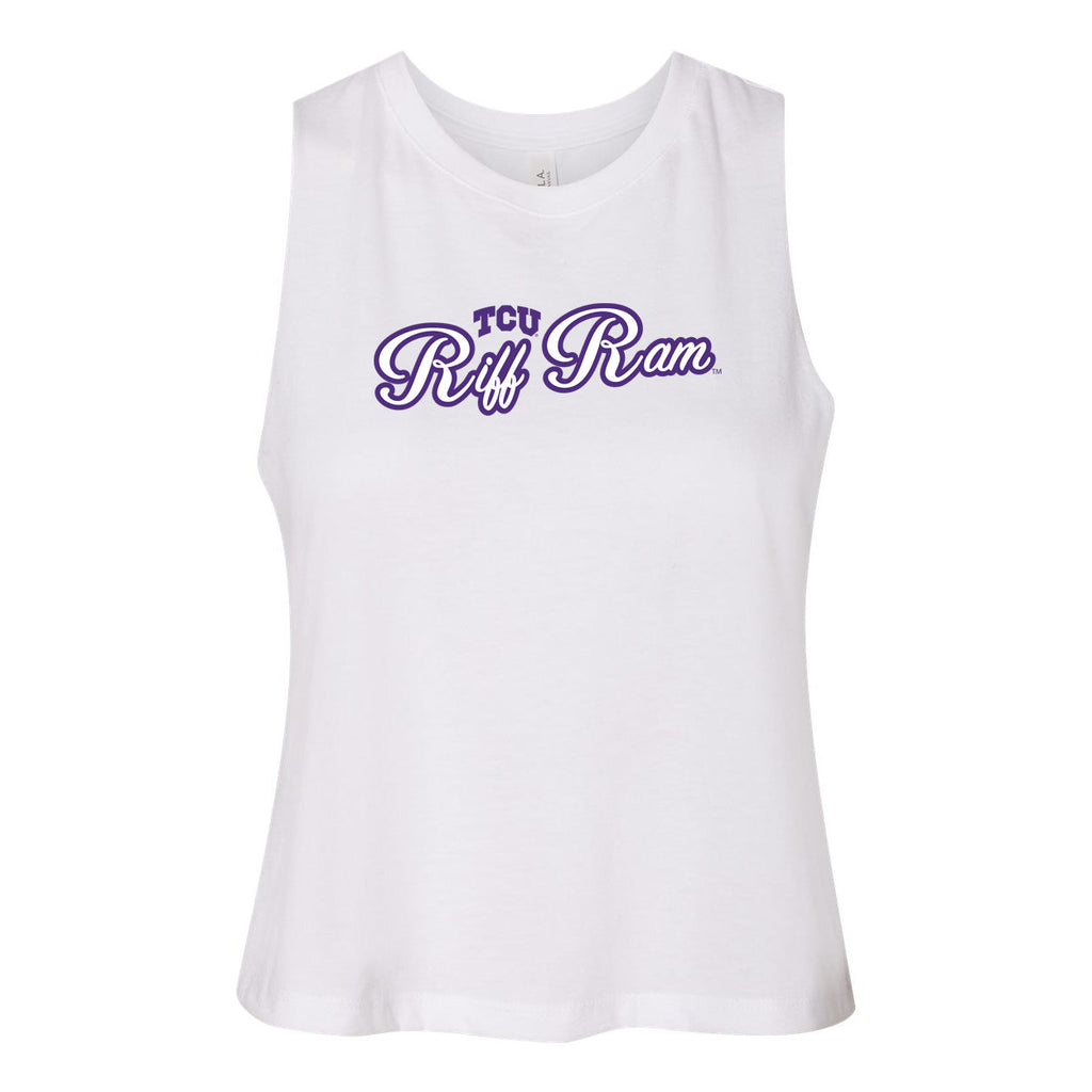 Blitz Script Women's Racerback Crop Tank in Texas Christian University