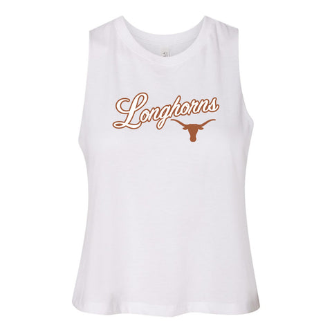 Blitz Script Women's Racerback Crop Tank in University of Texas