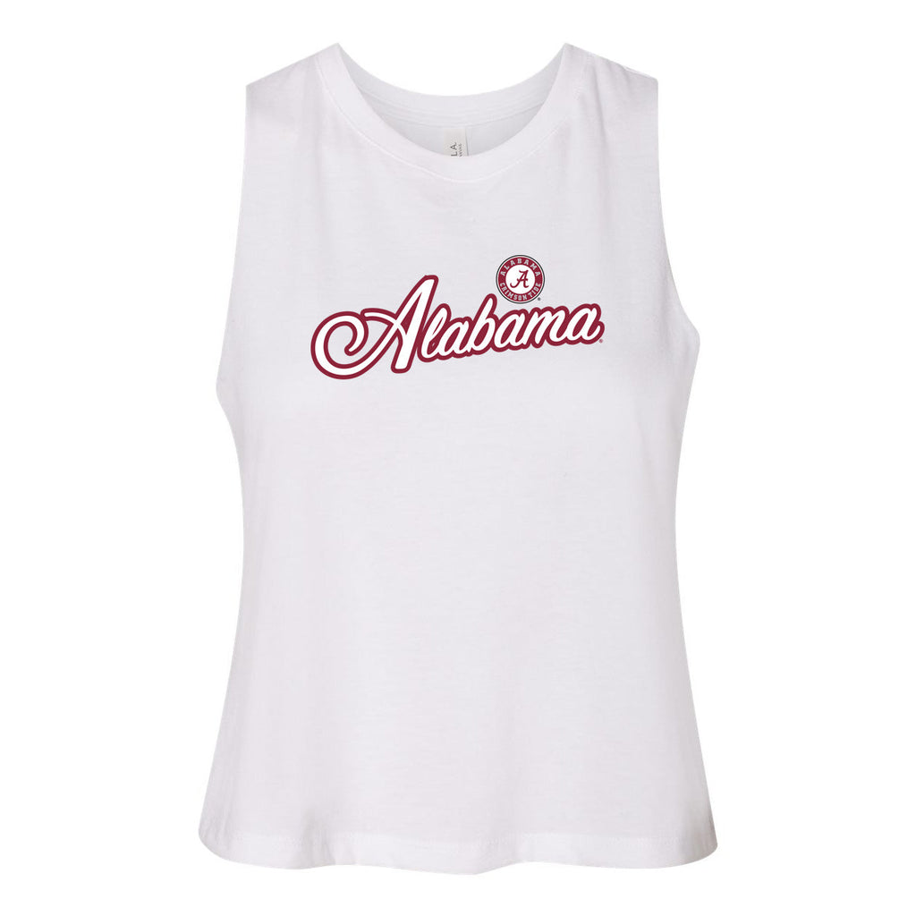 Blitz Script Women's Racerback Crop Tank in University of Alabama