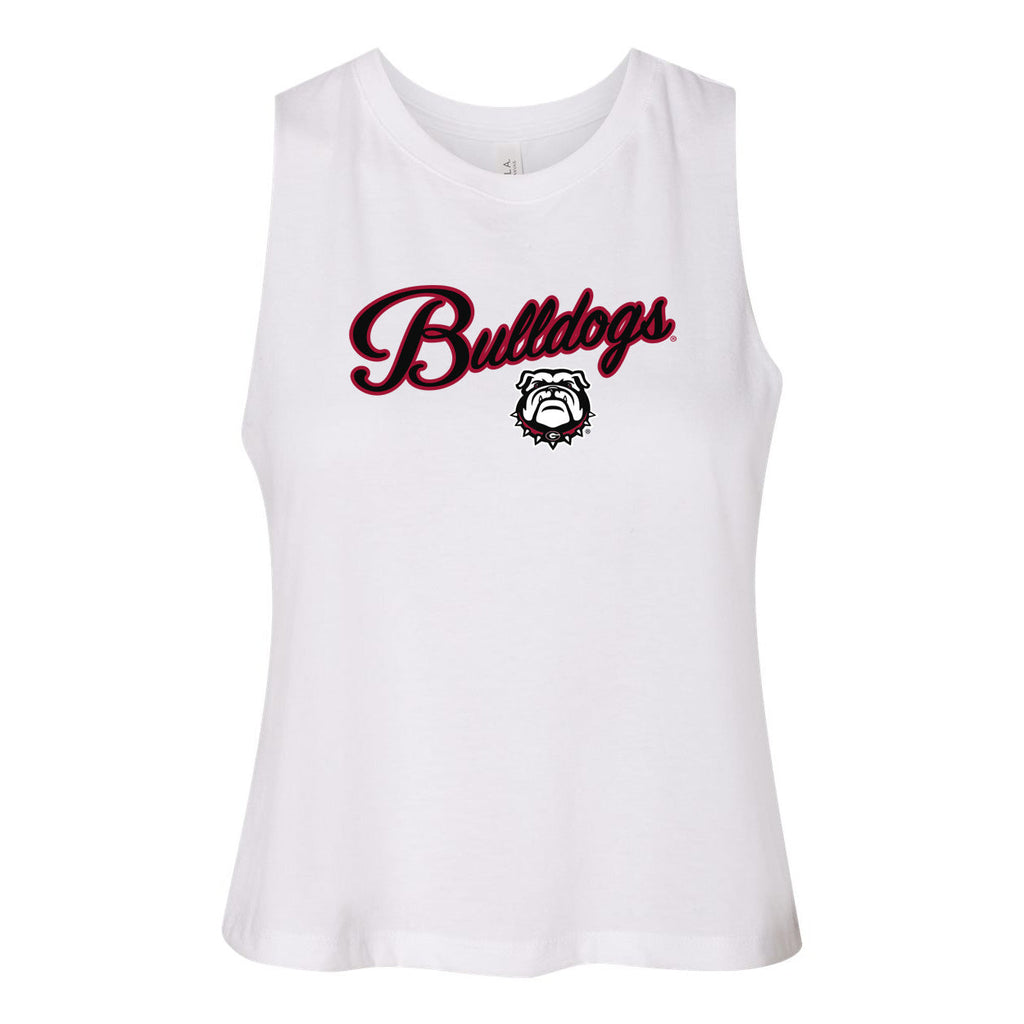 Blitz Script Women's Racerback Crop Tank in University of Georgia