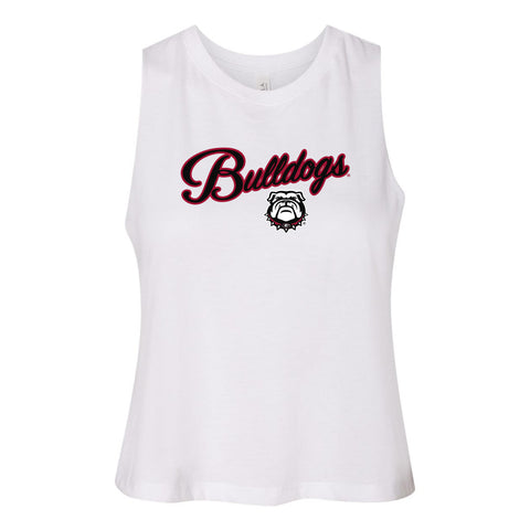 Blitz Script Women's Racerback Crop Tank in University of Georgia