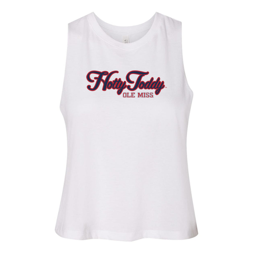 Blitz Script Women's Racerback Crop Tank in University of Mississippi