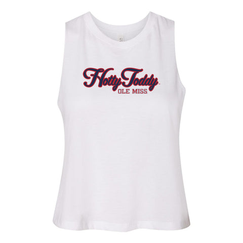 Blitz Script Women's Racerback Crop Tank in University of Mississippi