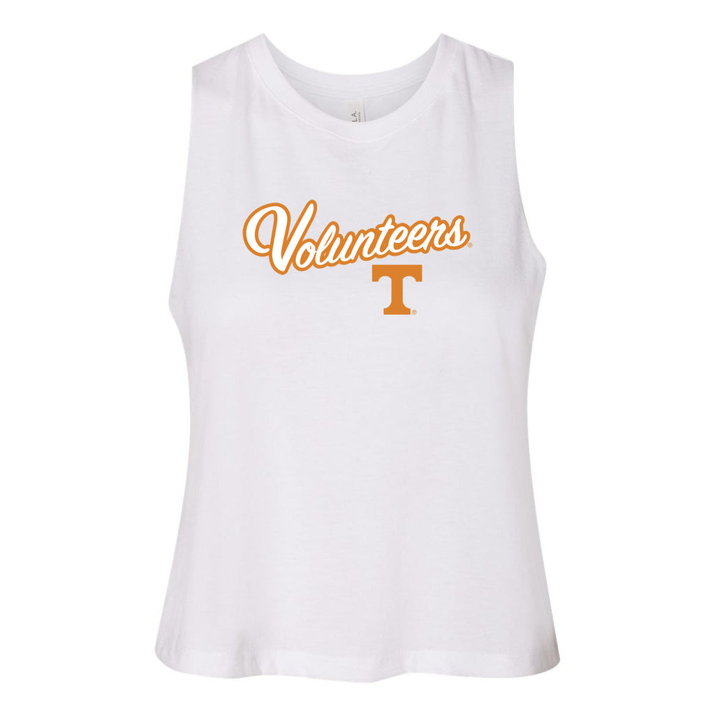 Blitz Script Women's Racerback Crop Tank in University of Tennessee