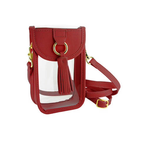 Cell Phone Crossbody - Clear Bag with Crimson and Gold Accents