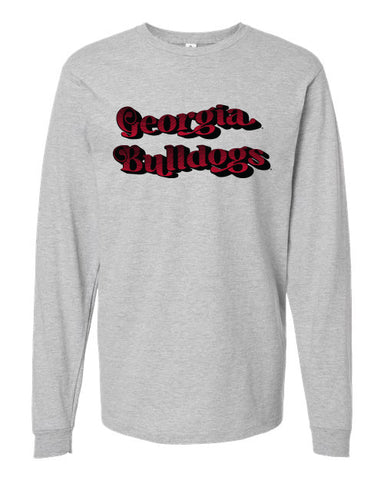 University of Georgia Retro Wave Long Sleeve Tee in Gray