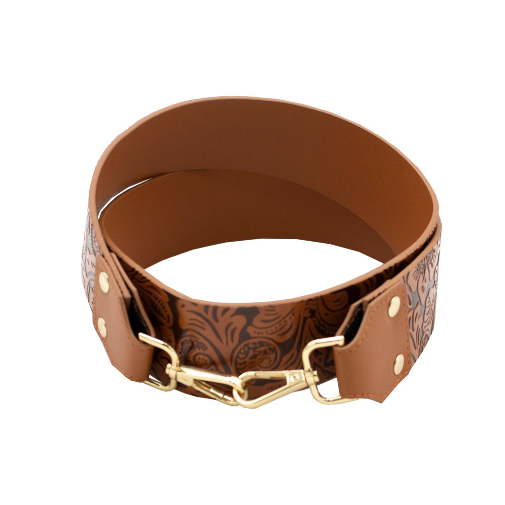 Guitar Strap - Embossed Amber Brown Floral