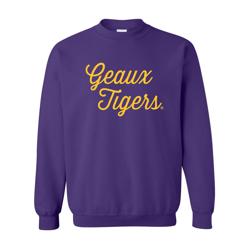 Sideline Script Crewneck Fleece in Louisiana State University
