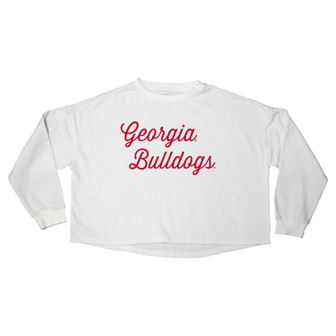 Sideline Script Crop Crewneck in University of Georgia