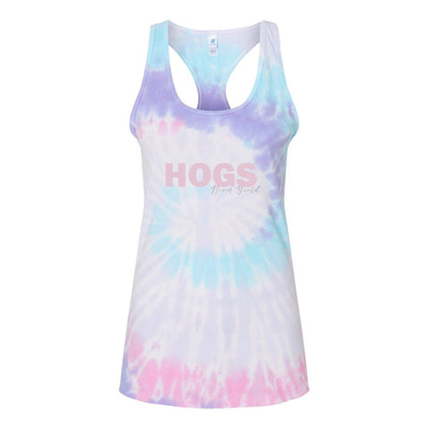 University of Arkansas, Fayetteville Spring Fling Tie-Die Racerback Crop Tank in Cotton Candy
