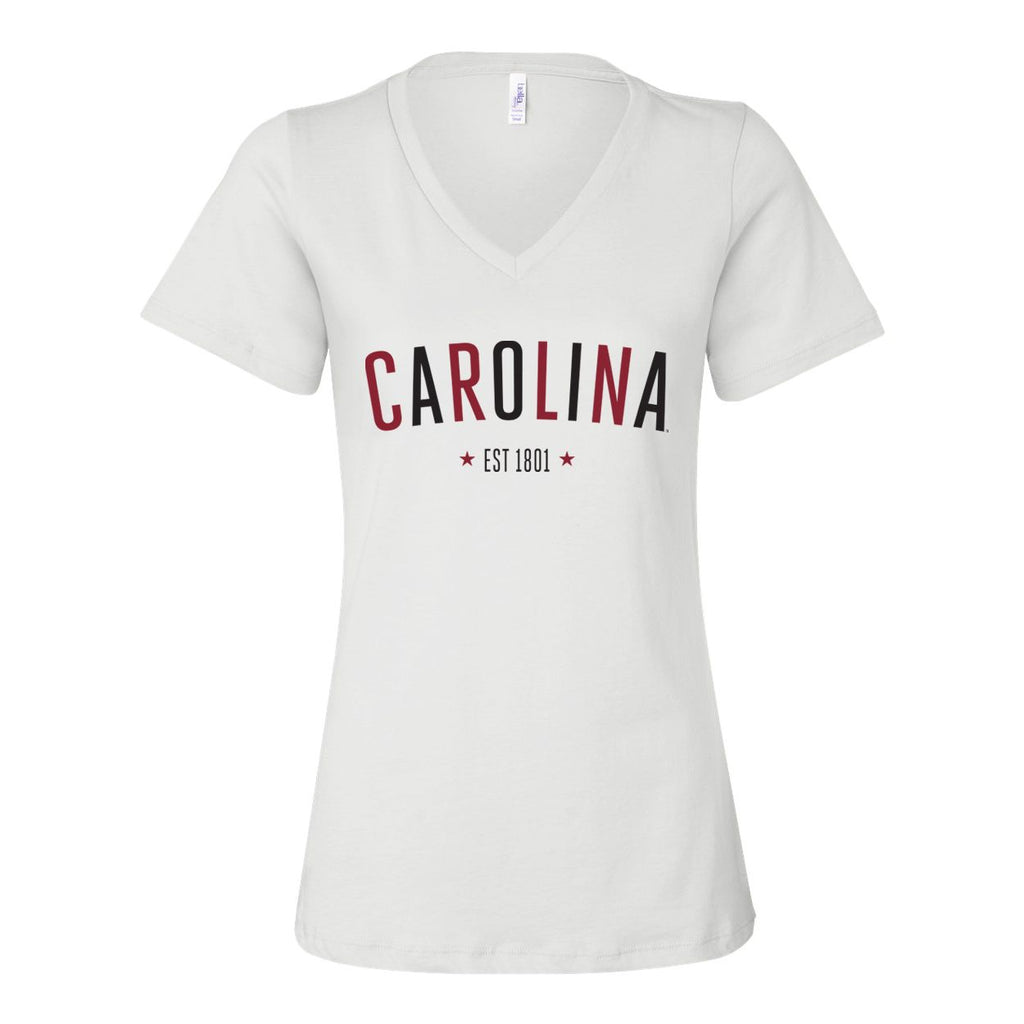 University of South Carolina Star Arch V-neck Short Sleeve T-shirt in White