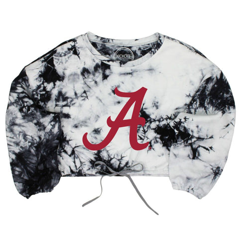 University of Alabama (The) Endzone Tie-Dye Crop Pullover in Black & White