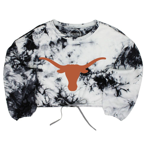 University of Texas at Austin (The) Endzone Tie-Dye Crop Pullover in Black & White