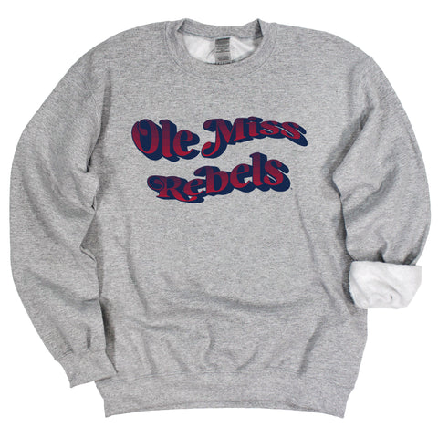 University of Mississippi Retro Wave Crewneck Fleece in Gray
