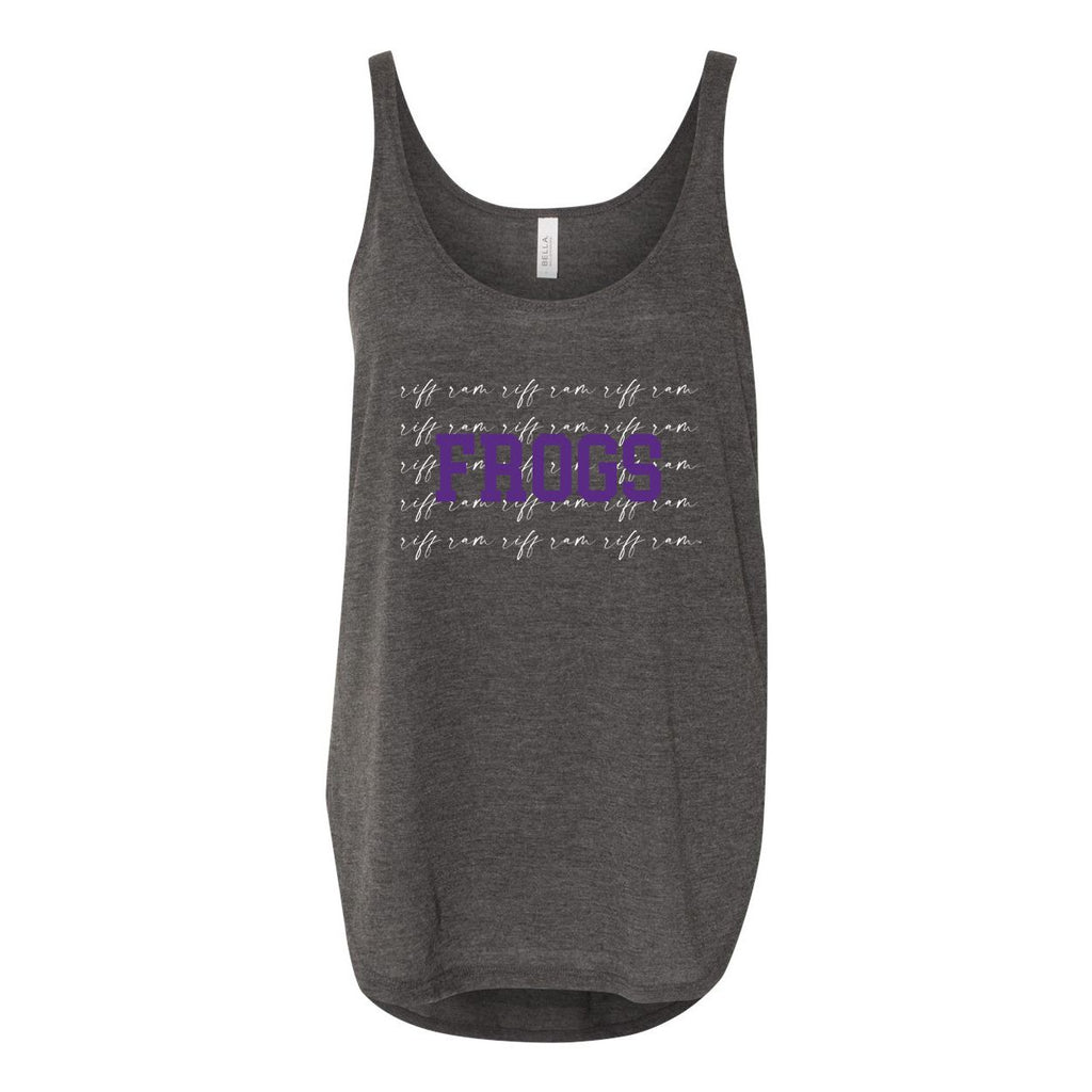 Texas Christian Universtiy College Script Women's Flowy Tank with Side Slit in Charcoal