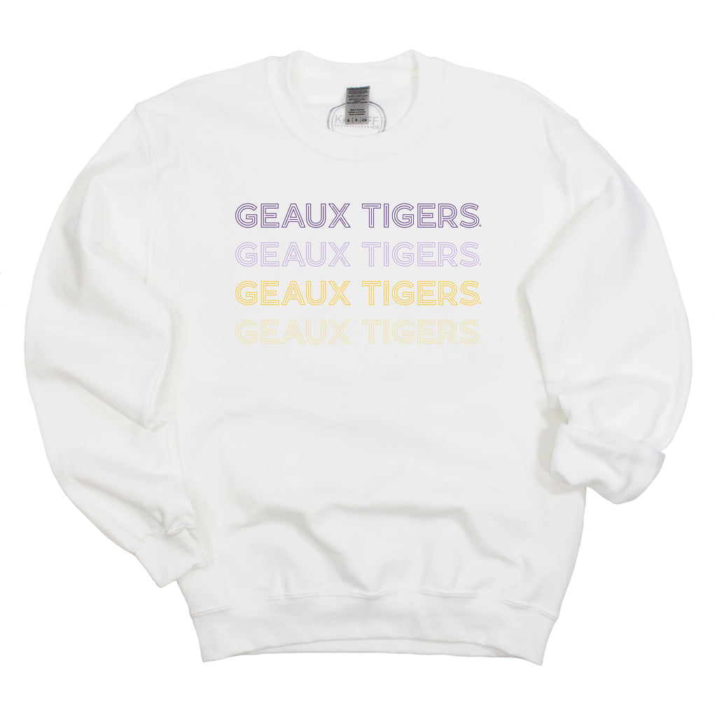 Louisiana State University Neon Nights Crewneck Fleece in White