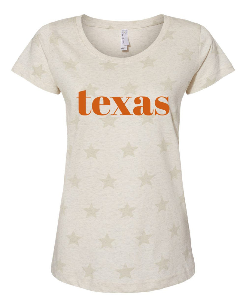 Star Pattern Scoop Neck Short Sleeve Tee in Natural Heather - University of Texas