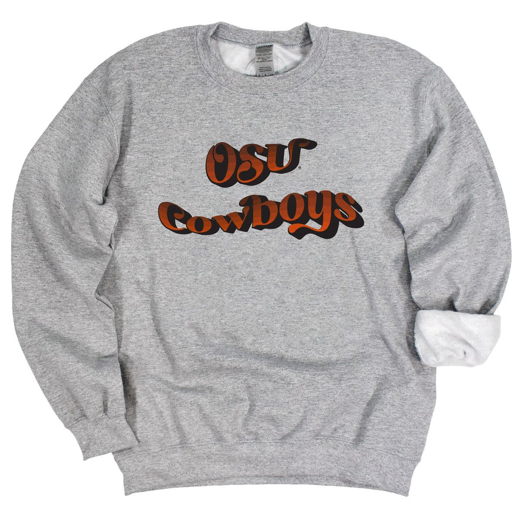 Oklahoma State University Retro Wave Crewneck Fleece in Gray