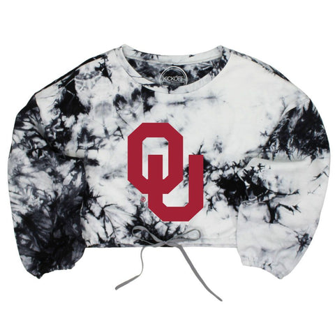 University of Oklahoma Endzone Tie-Dye Crop Pullover in Black & White