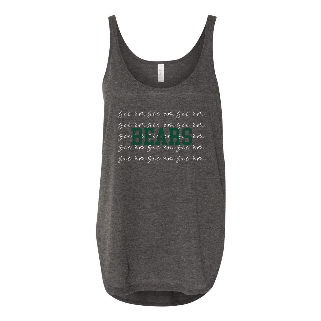 Baylor University College Script Women's Flowy Tank with Side Slit in Charcoal