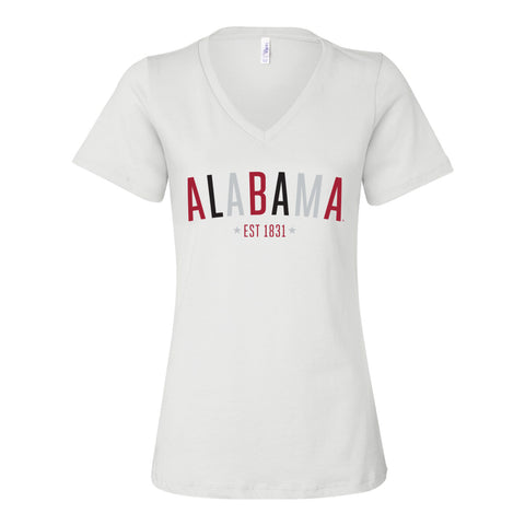 University of Alabama (The) Star Arch V-neck Short Sleeve T-shirt in White