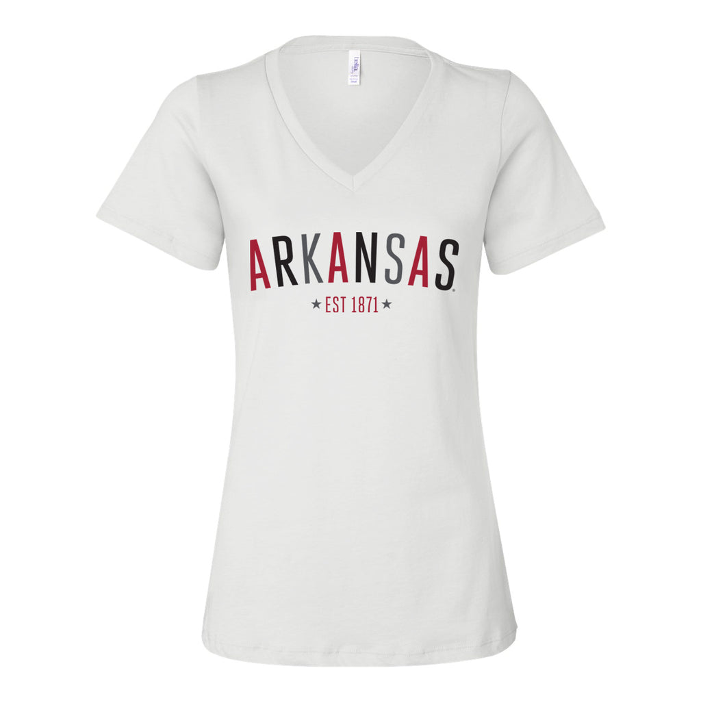 University of Arkansas, Fayetteville Star Arch V-neck Short Sleeve T-shirt in White