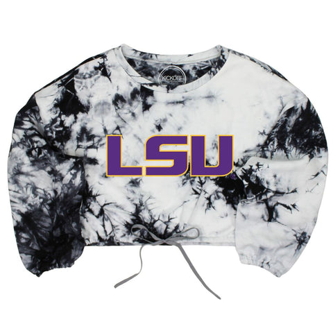 Louisiana State University Endzone Tie-Dye Crop Pullover in Black & White