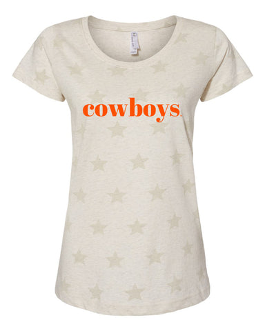 Star Pattern Scoop Neck Short Sleeve Tee in Natural Heather - Oklahoma State University